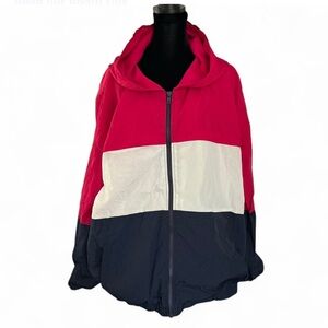 WILD FABLE Red, White, and Navy Color Hooded  Windbreaker Jacker XXL